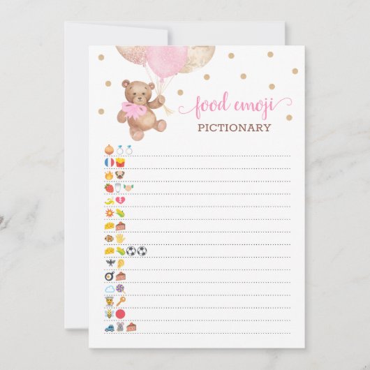 Food Emoji Pictionary game Pink Teddy Bear Card Einladung (Vorderseite)