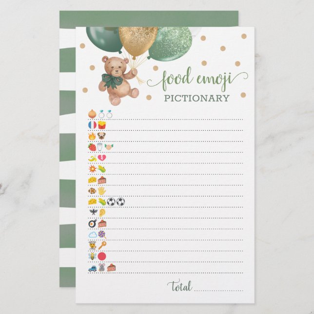 Food Emoji Pictionary game Sage Teddy Bear (Vorne/Hinten)