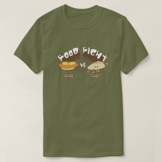 Food Fight! Hotdog vs. Potsticker Funny Word Pun T-Shirt (Design vorne)