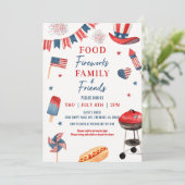 Food Fireworks Family and Friends 4. Juli GRILLEN Einladung (Stehend Vorderseite)