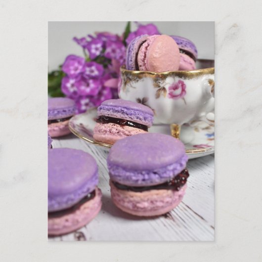 Food Fotografy Nachmittagstee Berry Macarons Postkarte (Vorderseite)