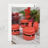 Food Fotografy Red Cherry Jam gefüllt Macarons Postkarte (Vorne/Hinten)