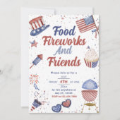 Food Friend and Fireworks 4. Juli GRILLEN Einladung (Vorderseite)