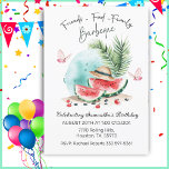 Food Friends Family Geburtstag Grill Watermelon Einladung<br><div class="desc">Geburtstagsgrill-Einladung mit dem Satz "Essen,  Freunde,  Familie",  mit einem köstlichen Wassermelone-Thema.</div>