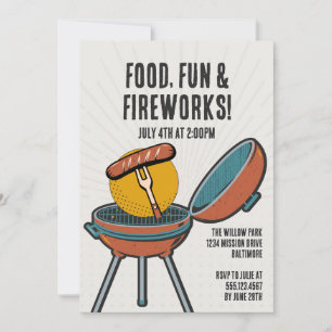 Food Fun Fireworks Barbecue 4. Juli GRILLEN Party Einladung