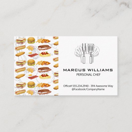 Food Icons | Koch-Hut und Küchenwerkzeuge Visitenkarte (Vorderseite)