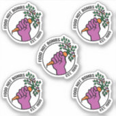 Food Not Bombs Logo-Aufkleberpackung mit Text und  Aufkleber (Vorderseite)