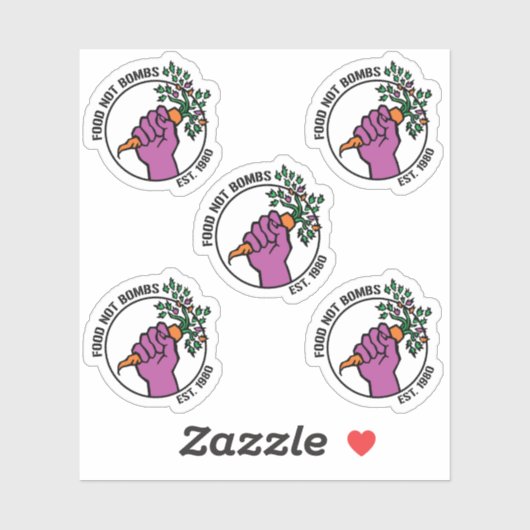 Food Not Bombs logo sticker pack w/text & year (Blatt)