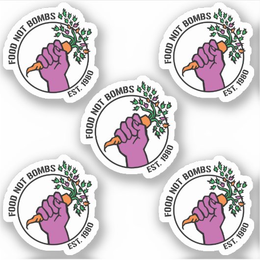 Food Not Bombs logo sticker pack w/text & year (Vorderseite)