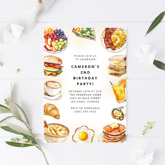 Food Party Watercolor Birthday Invitation Einladung