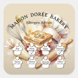Food Safety Allergy Alert Bakery Pastry Chef Gold Quadratischer Aufkleber