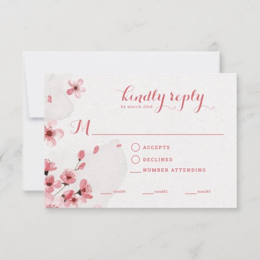 Food Selection Cherry Blossom Wedding RSVP Card Karte (Vorderseite)