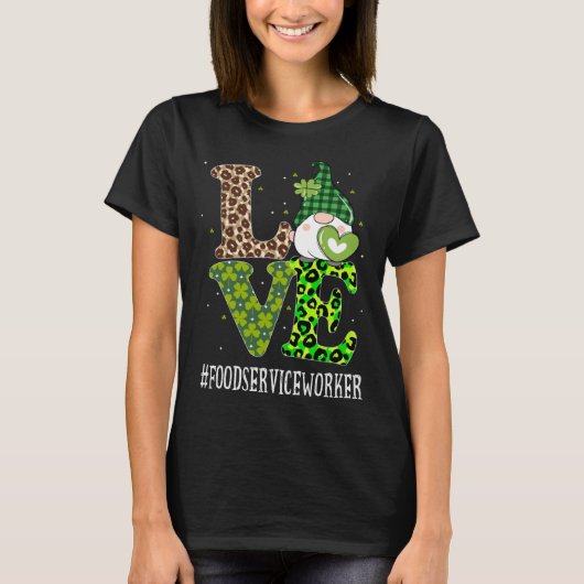 Food Service Worker Love St Patricks Day Gnome Leo T-Shirt (Vorderseite)