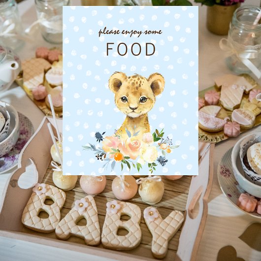 Food Table Baby Dusche Lion Cub Floral Blue Poster