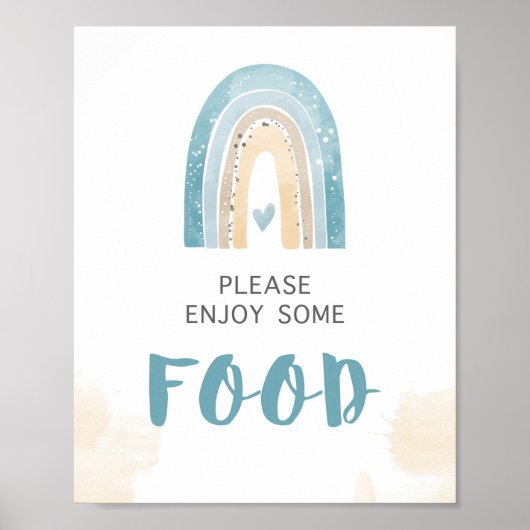 Food Table Sign Blue Boho Regenbogendusche Poster (Vorne)