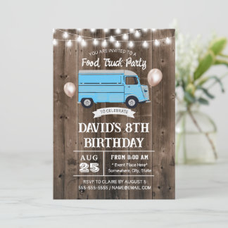 Food Truck Rustikales Stallholz Geburtstagsparty Einladung