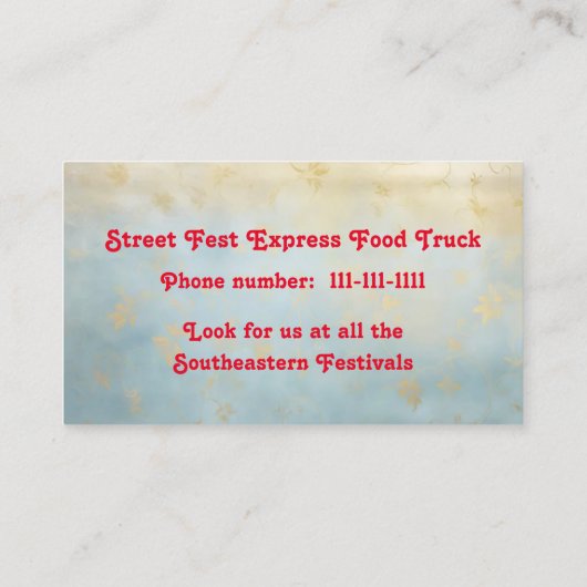 Food Van/Truck Business Card Visitenkarte (Rückseite)