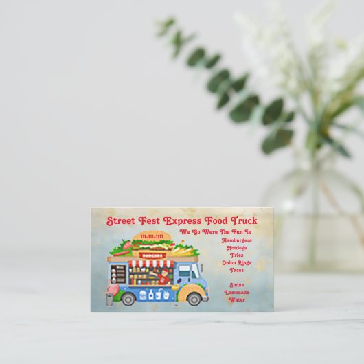 Food Van/Truck Business Card Visitenkarte (Stehend Vorderseite)