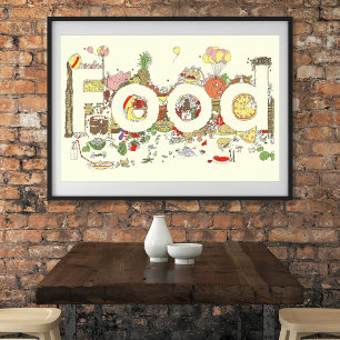 Food Word Art farbenfroh Funny Baking Typografy Poster