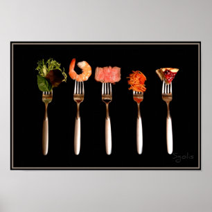 Foods on Forks (Black) Foto Print Poster
