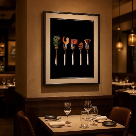 Foods on Forks (Black) Foto Print Poster