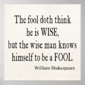 Fool Wise Man kennt sich selbst dumm Shakespeare Z Poster (Vorne)