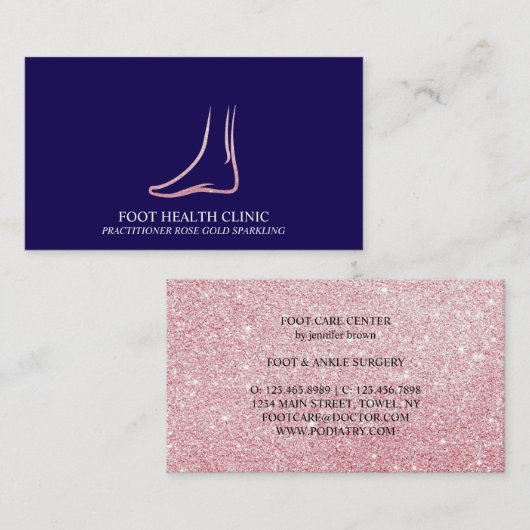 Foot Care Podiatrie Doktor Navy Pink Visitenkarte (Vorne/Hinten)