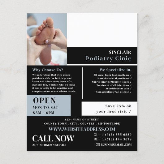 Foot Care Portrait, Podiatrie-Klinik, Podiatriker Flyer (Vorne)