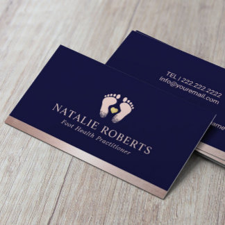 Foot Massage Podiatrist Rose Gold Border Navy Blue Visitenkarte