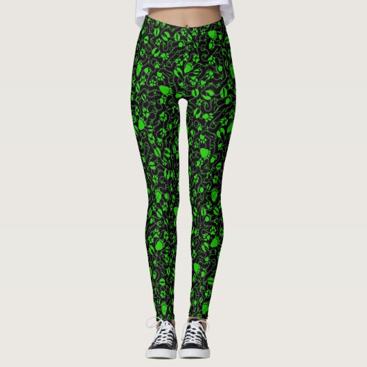 Foot prints, 01b.green Black BG Leggings (Vorderseite)