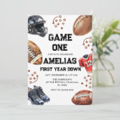 Football 1st Birthday American Sports Game On Einladung (Stehend Vorderseite)
