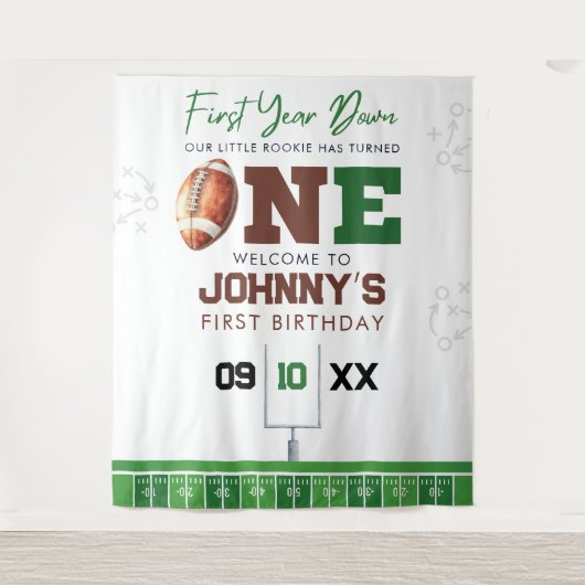 Football 1st Birthday Photo Backdrop Wandteppich (Vorderseite)
