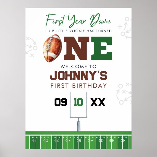 Football 1st Birthday Welcome Sign Poster (Vorne)