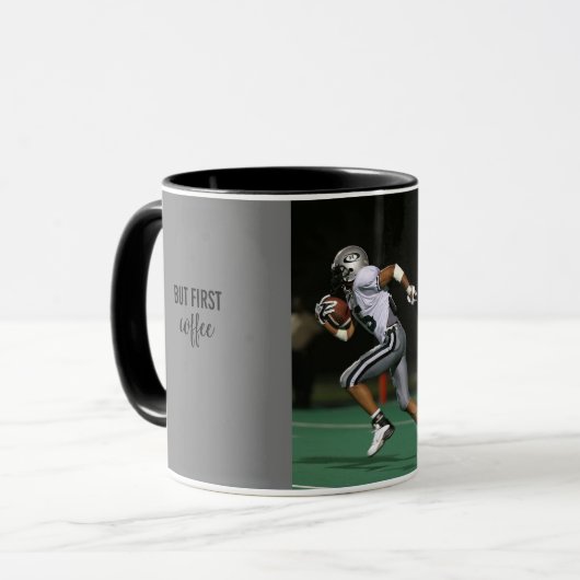 FOOTBALL "aber Kaffee erste Tasse" schwarz/grau Ta Tasse (Vorderseite Links)