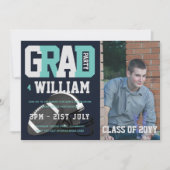 Football ABSCHLUSS FOTO Einladung Blue (Vorderseite)