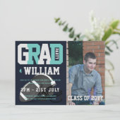 Football ABSCHLUSS FOTO Einladung Blue (Stehend Vorderseite)