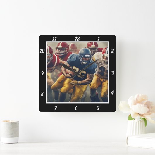 Football Action Photo  Quadratische Wanduhr (Zuhause)