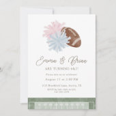 Football and Cheer Siblings Joint Birthday Einladung (Vorderseite)