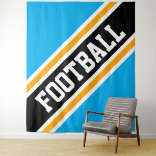 FOOTBALL Azure Blau Schwarz Orange Schrägstreifen Wandteppich