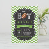 Football Baby Dusche Einladung Boy Green Zickzack (Stehend Vorderseite)