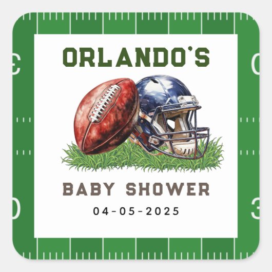 Football Baby Shower | A Little All Star Is On His Quadratischer Aufkleber (Vorderseite)