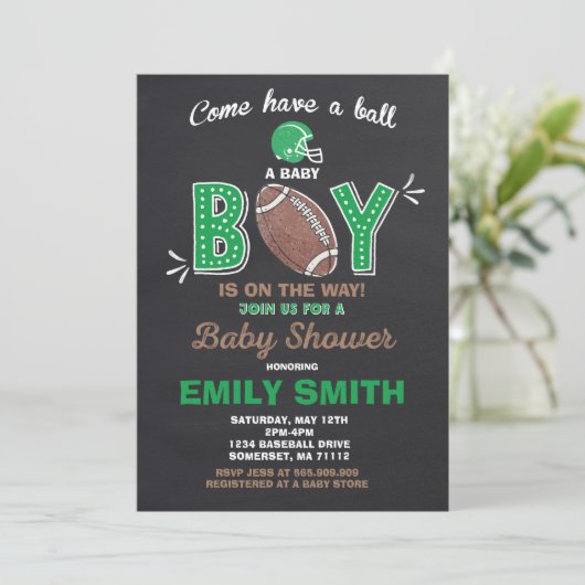 Football Baby Shower Einladung Sport Baby Dusche (Stehend Vorderseite)
