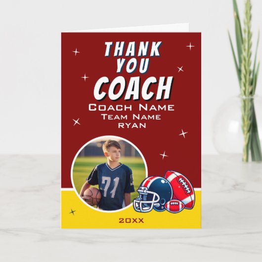 Football Ball Helm Cartoon Coach Foto Dankeskarte (Vorderseite)