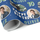 Football Ball Helmet Cartoon Foto Geburtstag Geschenkpapier (Rolleneckpunkt)