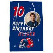 Football Ball Helmet Cartoon Foto Geburtstag Mittlere Geschenktüte (Vorderseite)