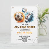 Football baseball and soccer party Invitation  Einladung (Stehend Vorderseite)