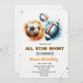 Football baseball and soccer party Invitation  Einladung (Vorne/Hinten)