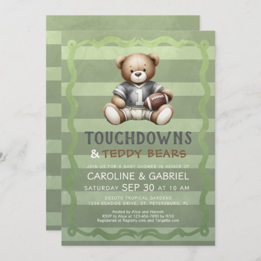 Football Bear Baby Shower Einladung (Vorne/Hinten)