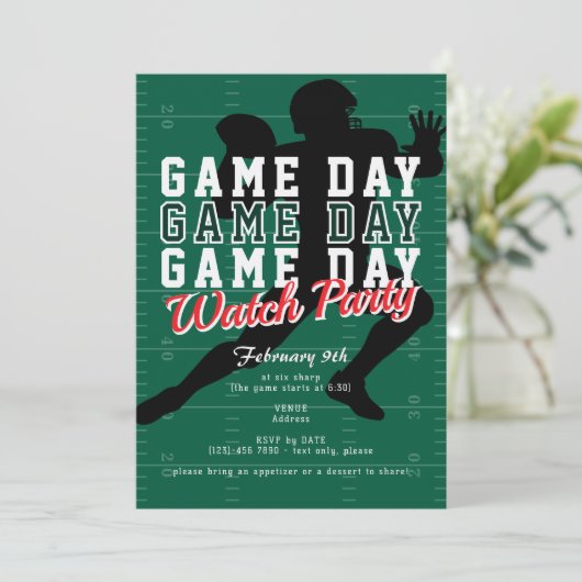Football Big Game Day Sports Watch Party Einladung (Stehend Vorderseite)