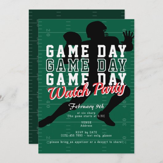 Football Big Game Day Sports Watch Party Einladung (Vorne/Hinten)